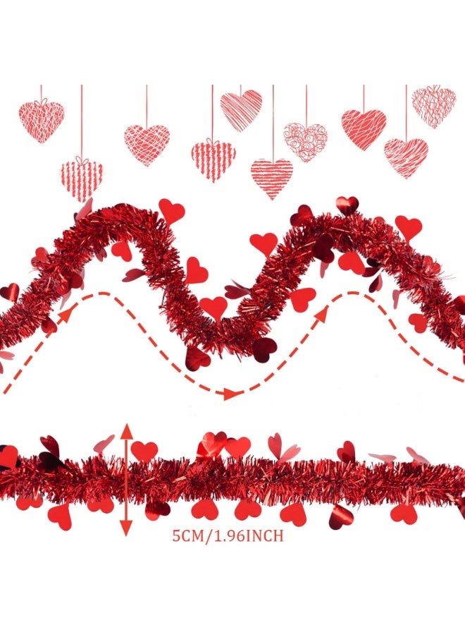 Mordely 6.5FT Valentine's Day Tinsel Garland, 2 Pieces Red Heart Metallic Twist Garland Valentines Tree Hanging Garland for Home Wedding Party Valentine's Day Decorations - Image 3